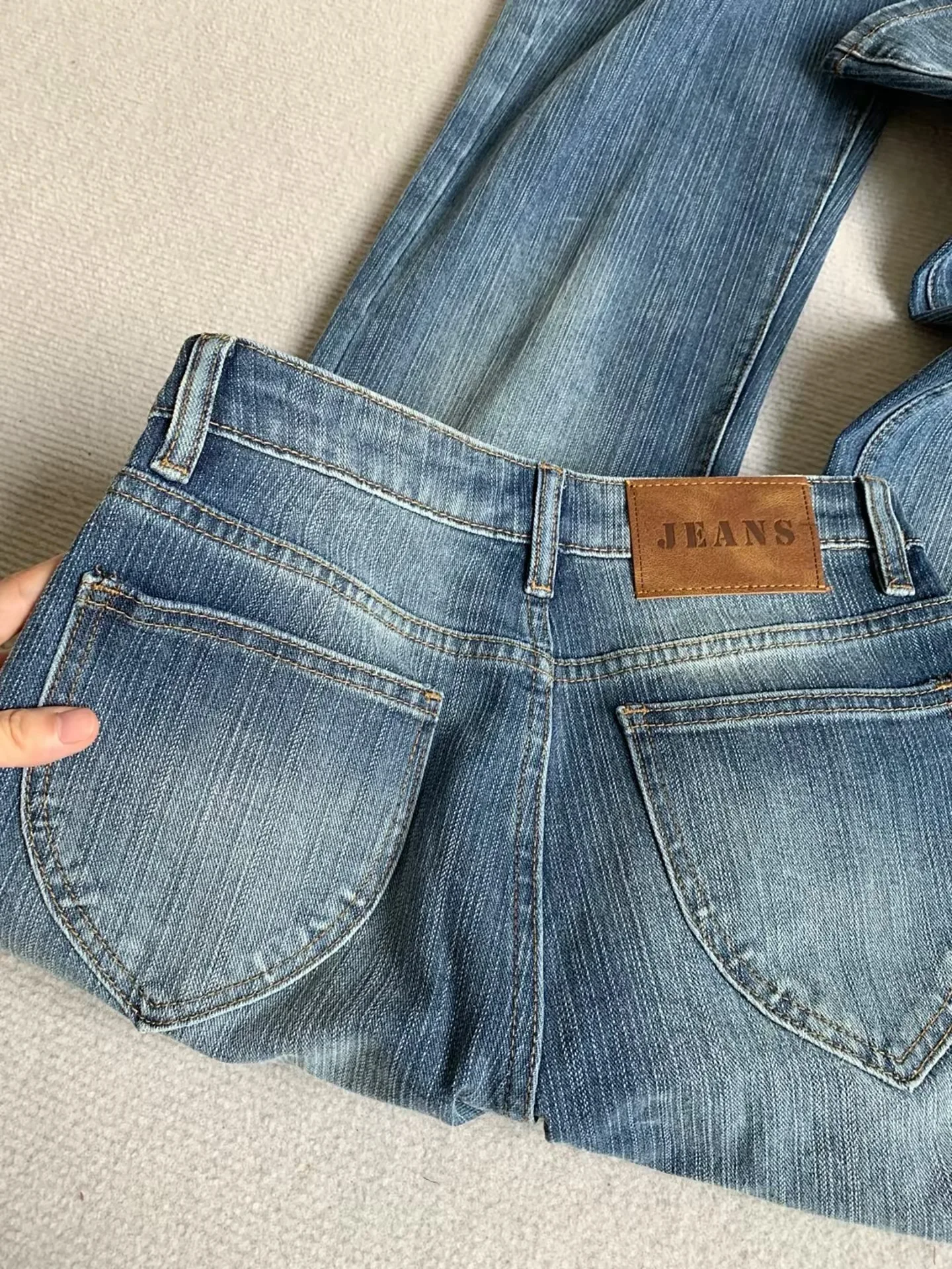 

Retro Blue Bamboo Bud Wide Leg Pants Women Summer Thin New Fashion Bamboo Bud Slim Floor-Length Jeans Casual Low Waist