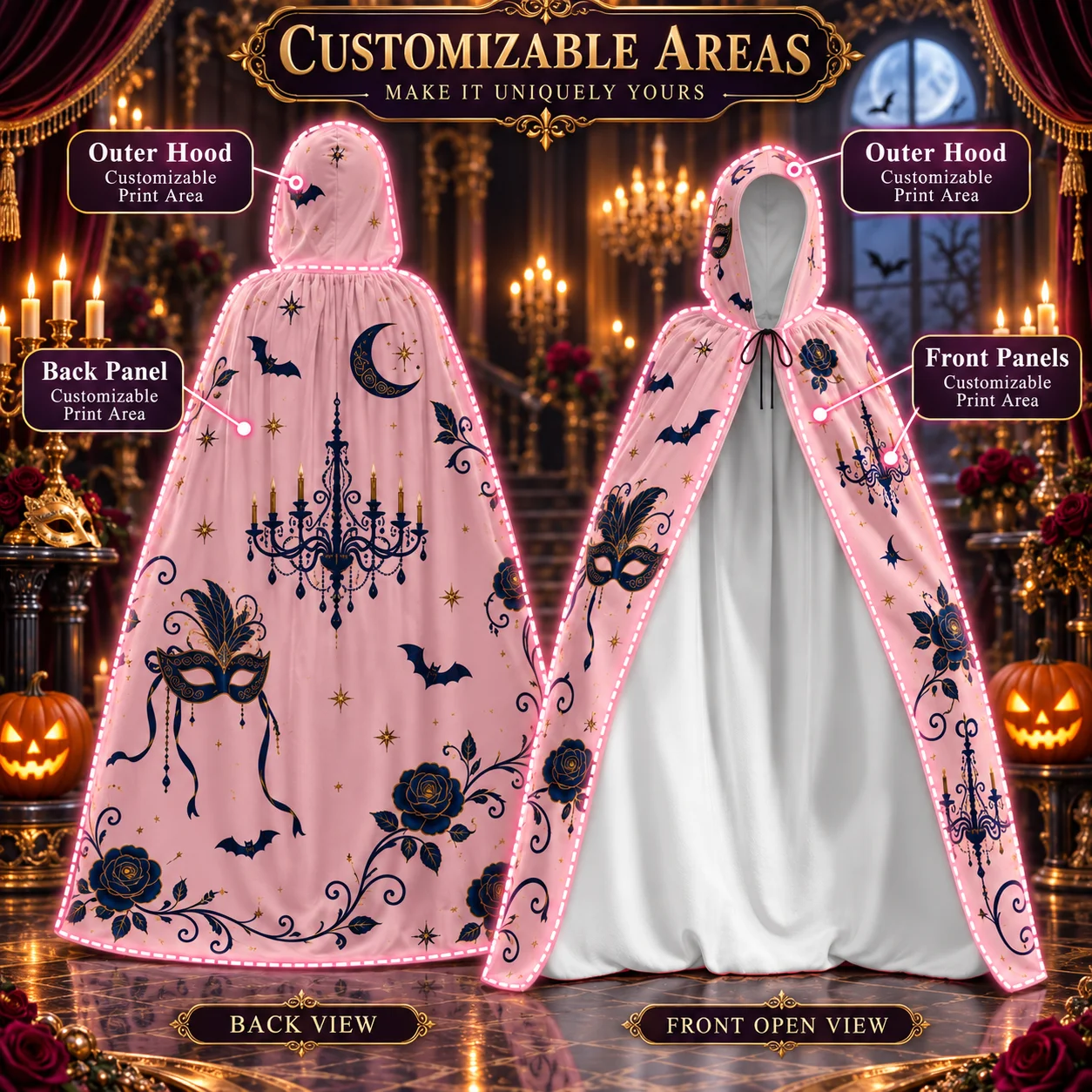 Custom Youth Hooded Cloak Crystal Super Soft Cape Printed Unisex Halloween Party Wear Durable