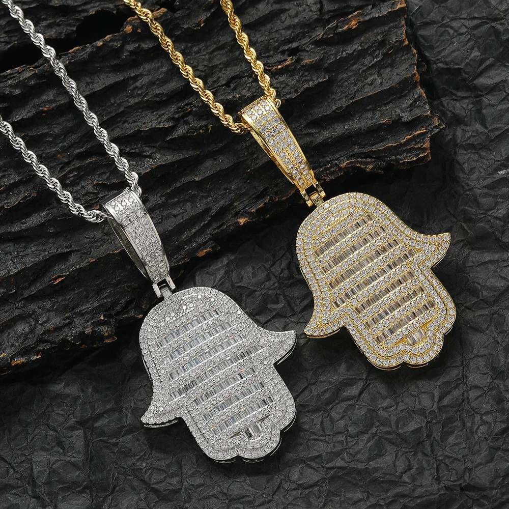 

Стальная медная инкрустированная цепочкой на руку с полным цирконом — ожерелье в стиле хип-хоп с рукой Fatima (стиль уличного тренда)