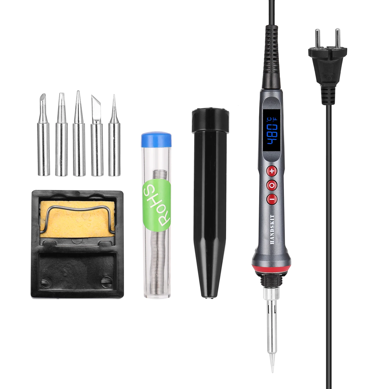 HANDSKIT 90W LED Digital Soldering Iron Set Adjustable Temperature Electric Soldering Iron 4 Wire Core Welding Tools