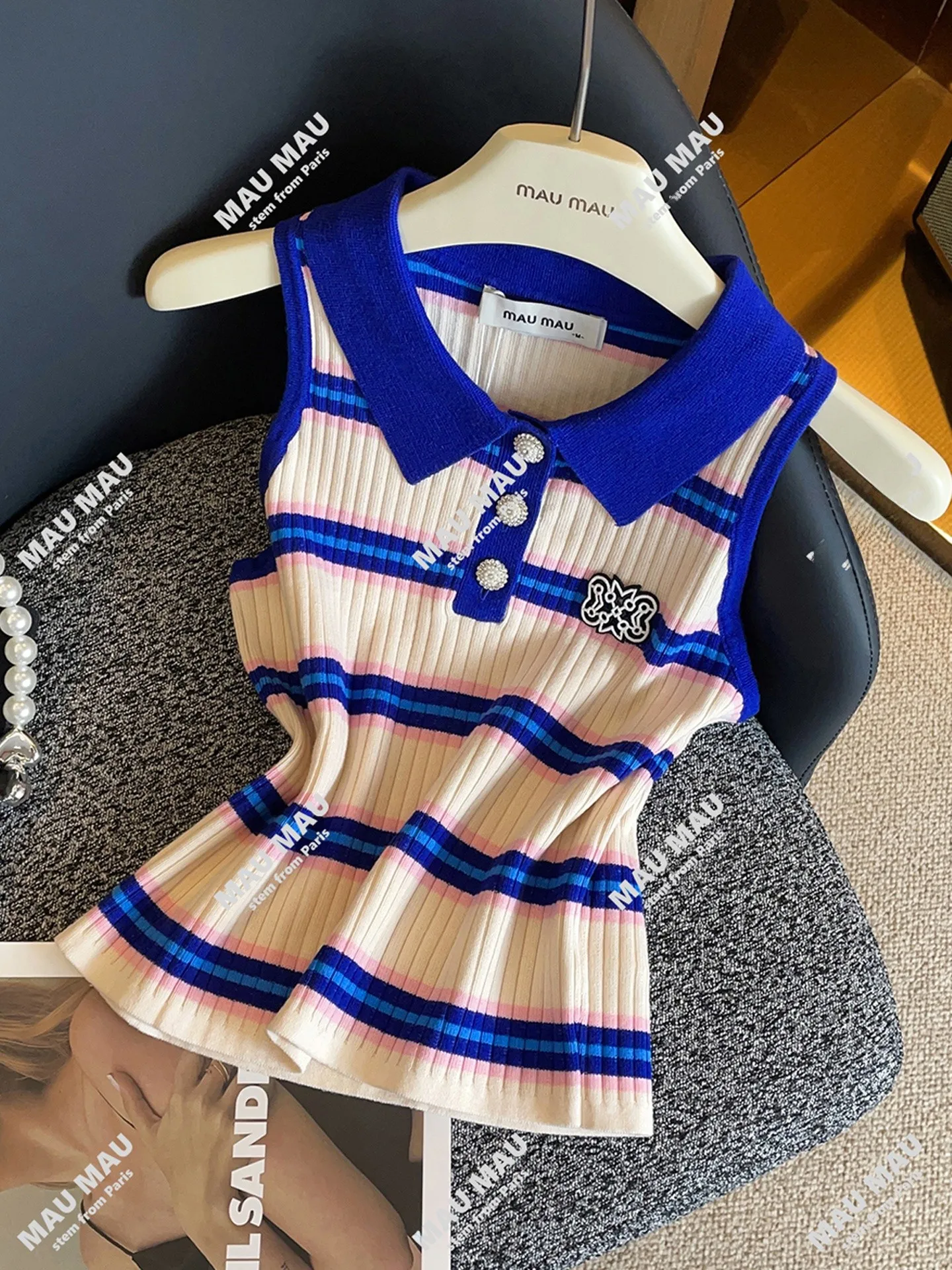 

High-End Women's Knitted Vest Top Casual Stripe Color Blo Collar Autumn New Arrival Commute Sle ort H-ape Bal