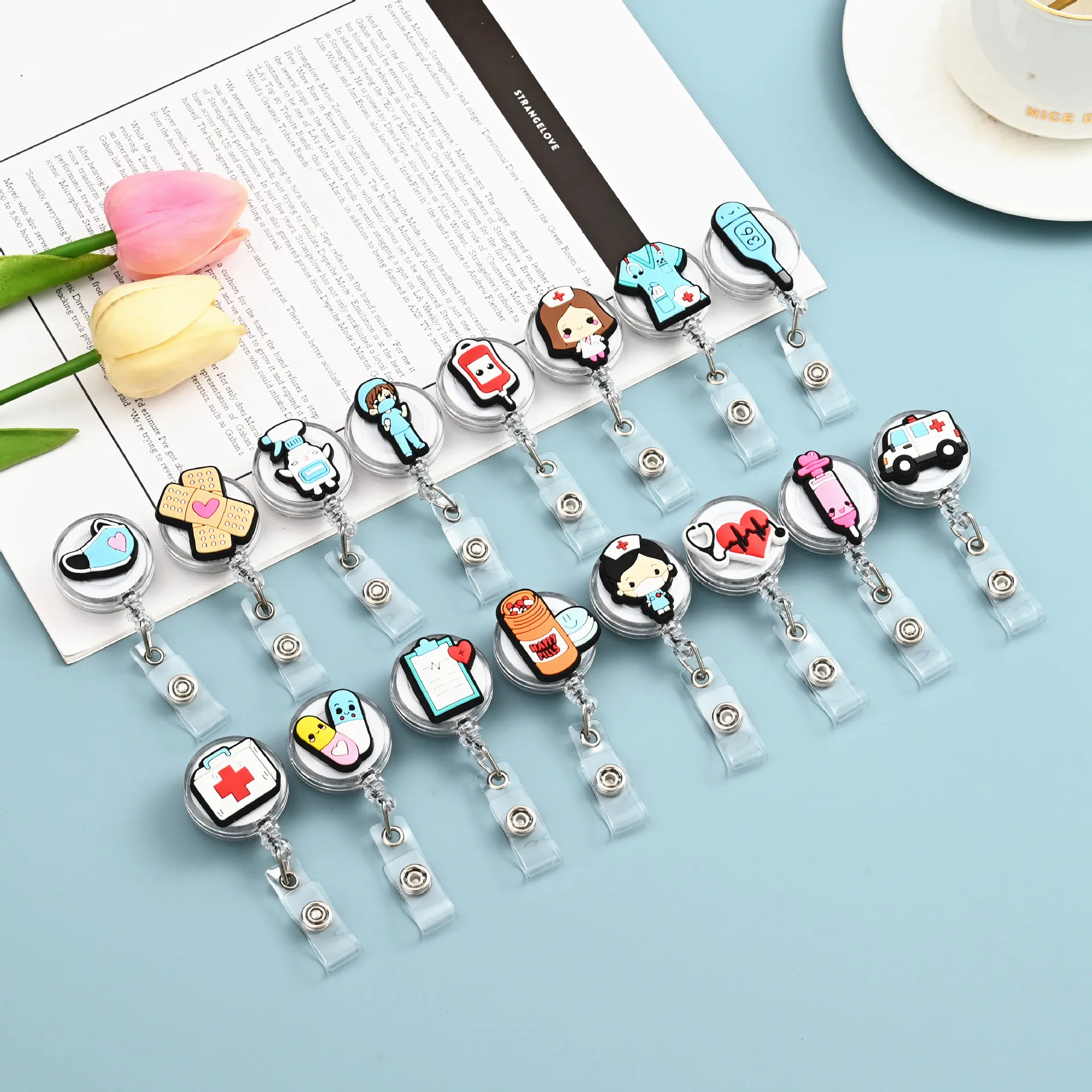 Hot Sales 1 Piece Soft Silicone Retractable Nurse Badge Reel Anime Band-aid Mask Pills Doctor ID Card Holder Keychains Lanyard