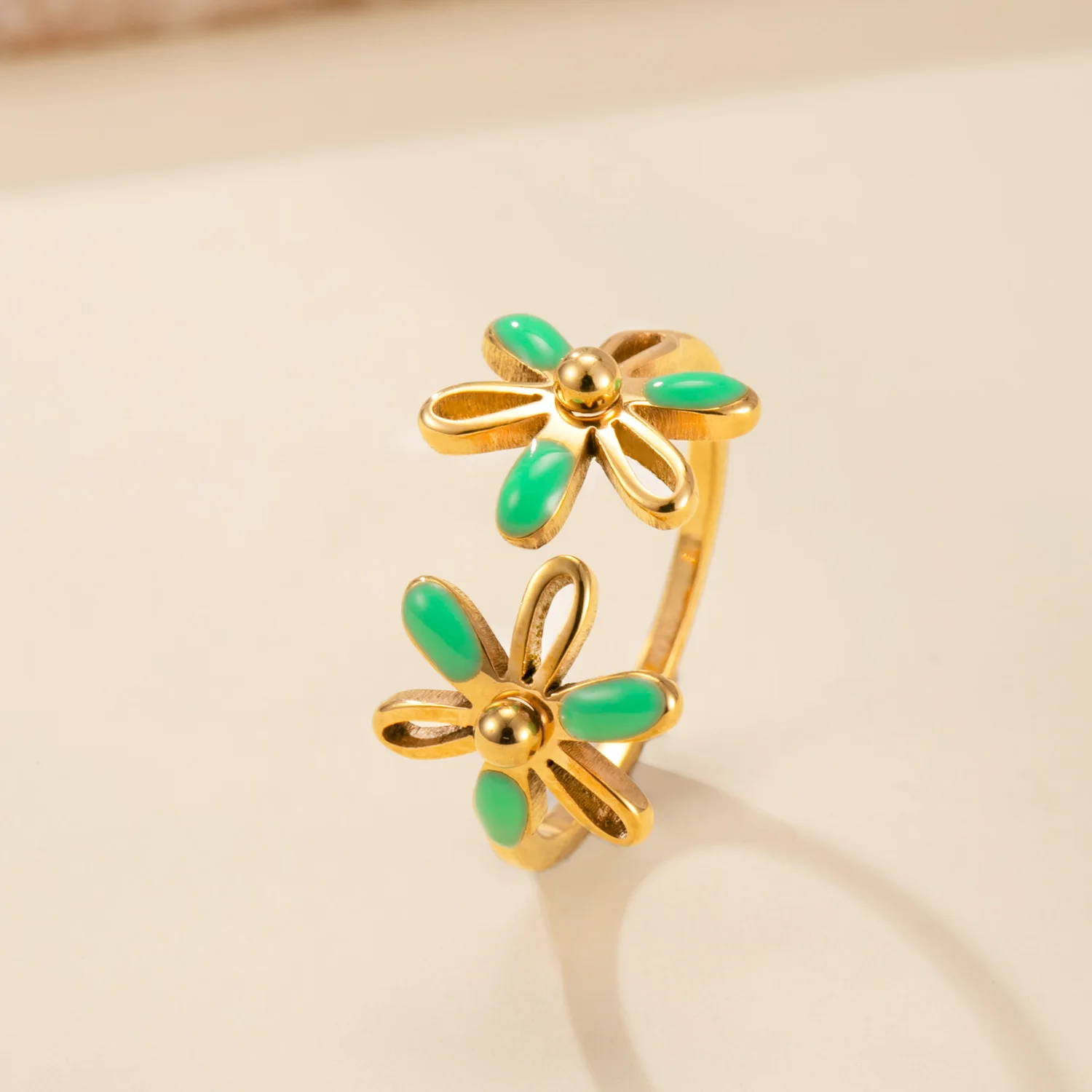Skyrim Bunte Emaille-Blumen Offener Ring Damen Edelstahl Goldfarben Ringe Mode Böhmischer Schmuck Geschenk Großhandel – Detail 4