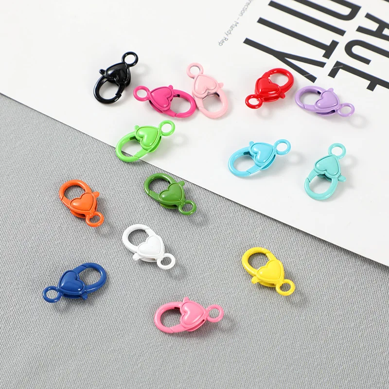 

10Pcs/Lot Candy Colors Alloy Metal Oval Heart Shape Lobster Clasp End Connector Keychain Hook for DIY Jewelry Making Accessories