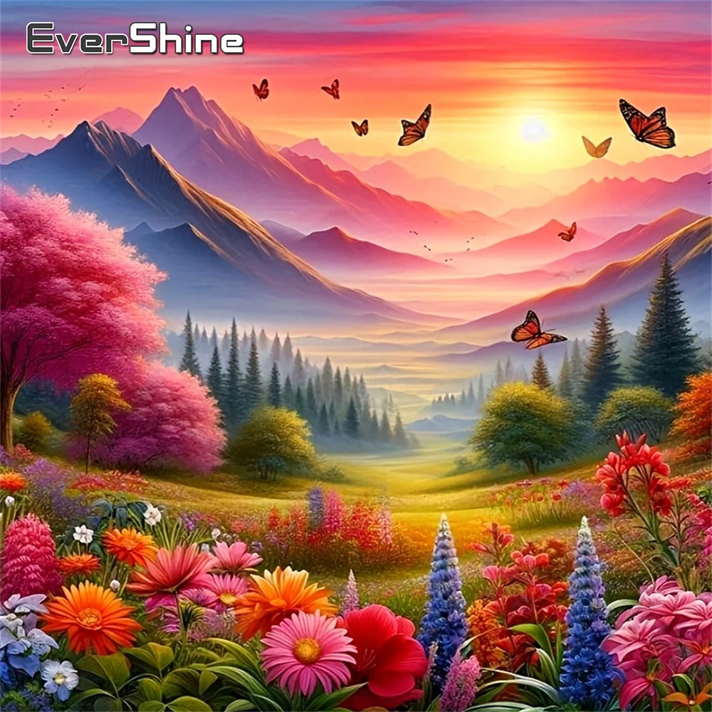 Evershine Diamant-Mosaik-Landschaftsbild, vollflächiges quadratisches Diamant-Gemälde, Baum-Motiv, Strass-Stickerei, Berglandschaft, Heimdekoration
