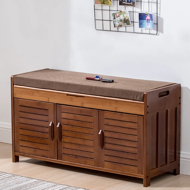 

Bamboo Shoe Bench with Storage Entrance Shoe Rack Cabinet with Seating Entryway Hallway Shoe Stool for Putting on Shoes Cabinets