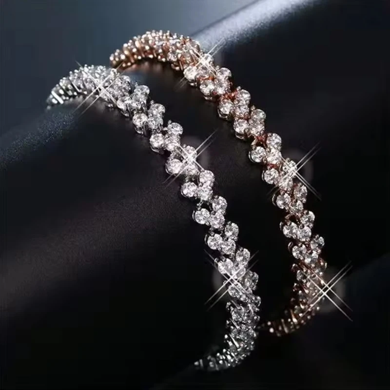 

Luxury Zircon Geometric Chain Bracelets for Women Trendy Fashion Full Rhinestone Charm Bangles Wed Jewelry Accessories wholesale