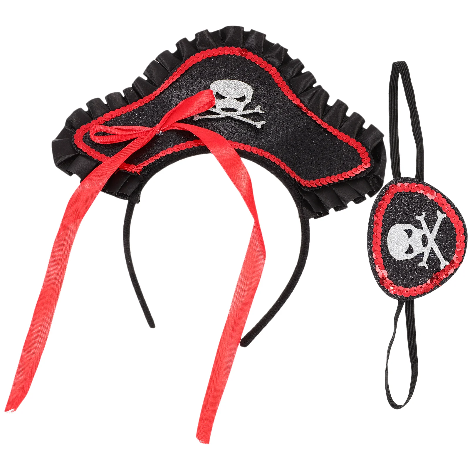 Maschera per gli occhi Costume da pirata benda per capelli puntelli per feste costumi di Halloween rosso