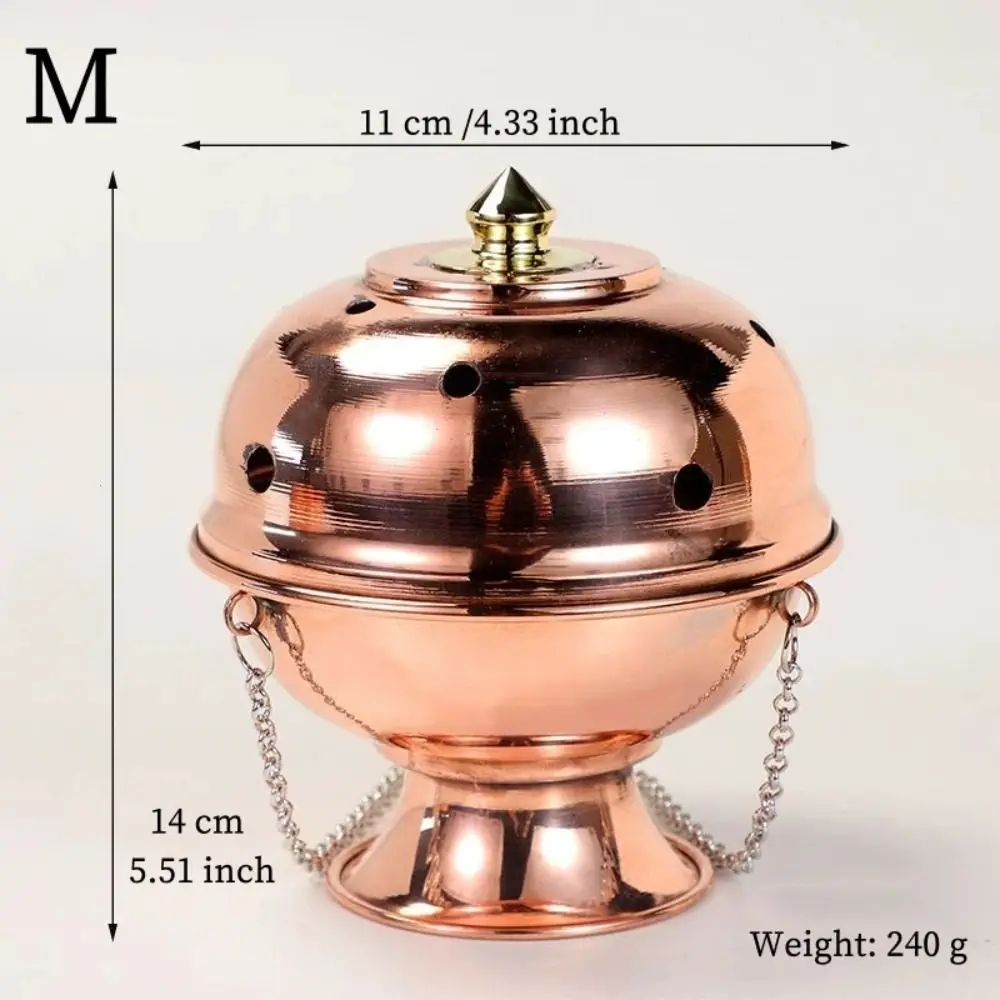 Engraved Hanging Incense Burner Antique Perforated Lid Decorative Censer Hanging Chain Polished Finish Aromatherapy Stove