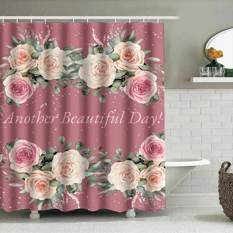 ستارة حمام مبهجة بتصميم زهور وردية خوخية لزينة الحمام، فكرة هدية مثالية #4