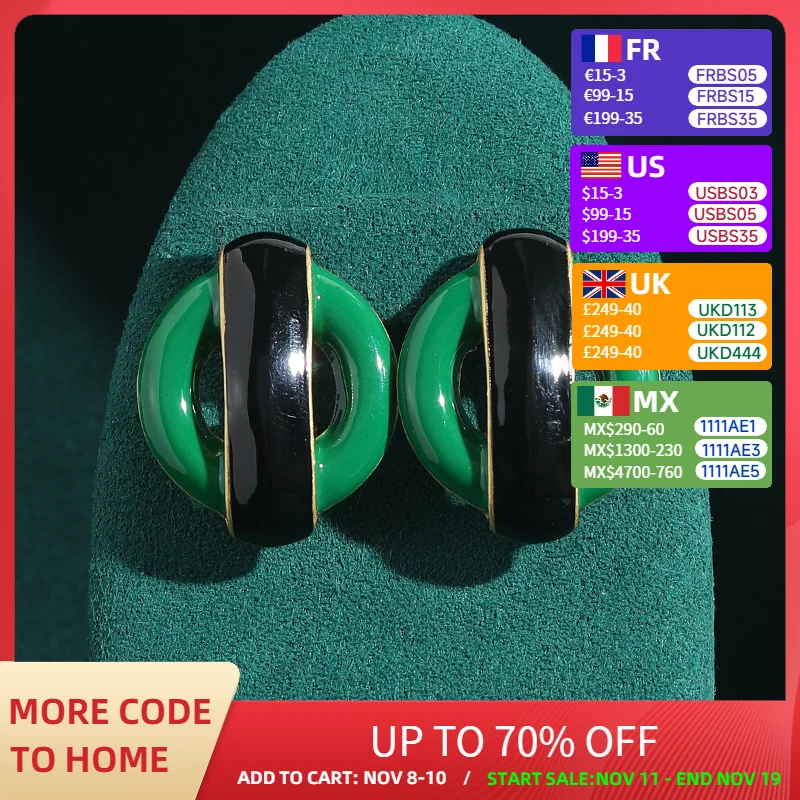 

Vintage Jewelry Emeral Green Earrings Jade Round Circle Statement Black For Woman Accessories Charm Gold Color Luxury Designer