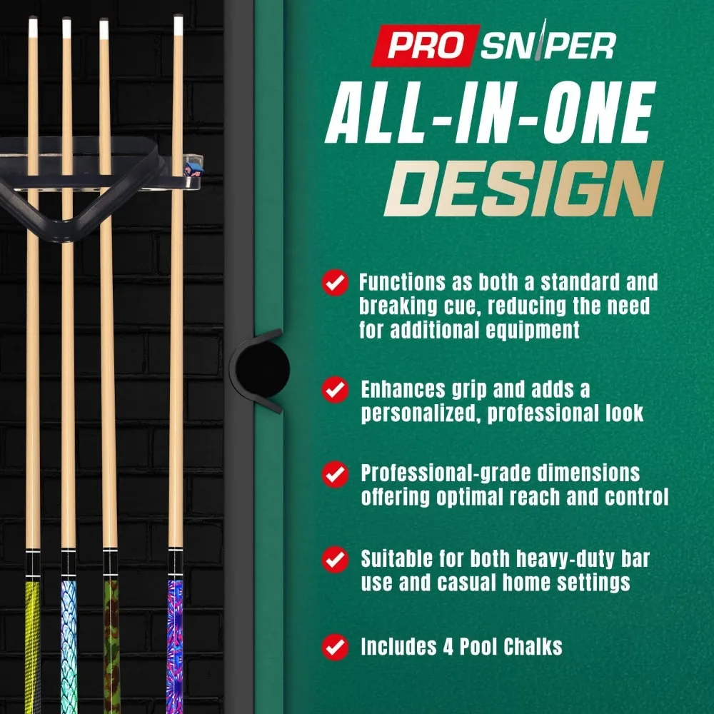 مجموعة عصا حمام السباحة المكونة من 4 قطع من الدرجة الاحترافية مع أعمدة القيقب الكندية وأطراف الانحراف المنخفض والطباشير الإضافية للعبة المحسنة