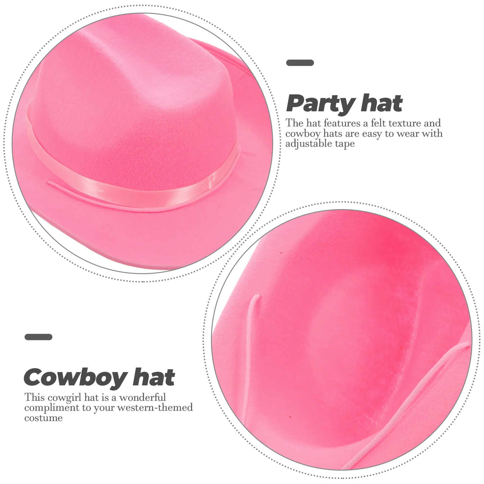 

Pink Cowgirl Hat Western Style Adjustable Felt Texture Elegance Fashionable Halloween Party Costume Accessories