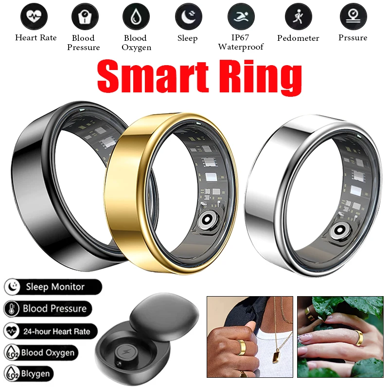 Multi-functional Smart Ring Men Women Heart Rate and Blood Oxygen Monitor Multi-sport Mode Smartring IP68 Waterproof Ring