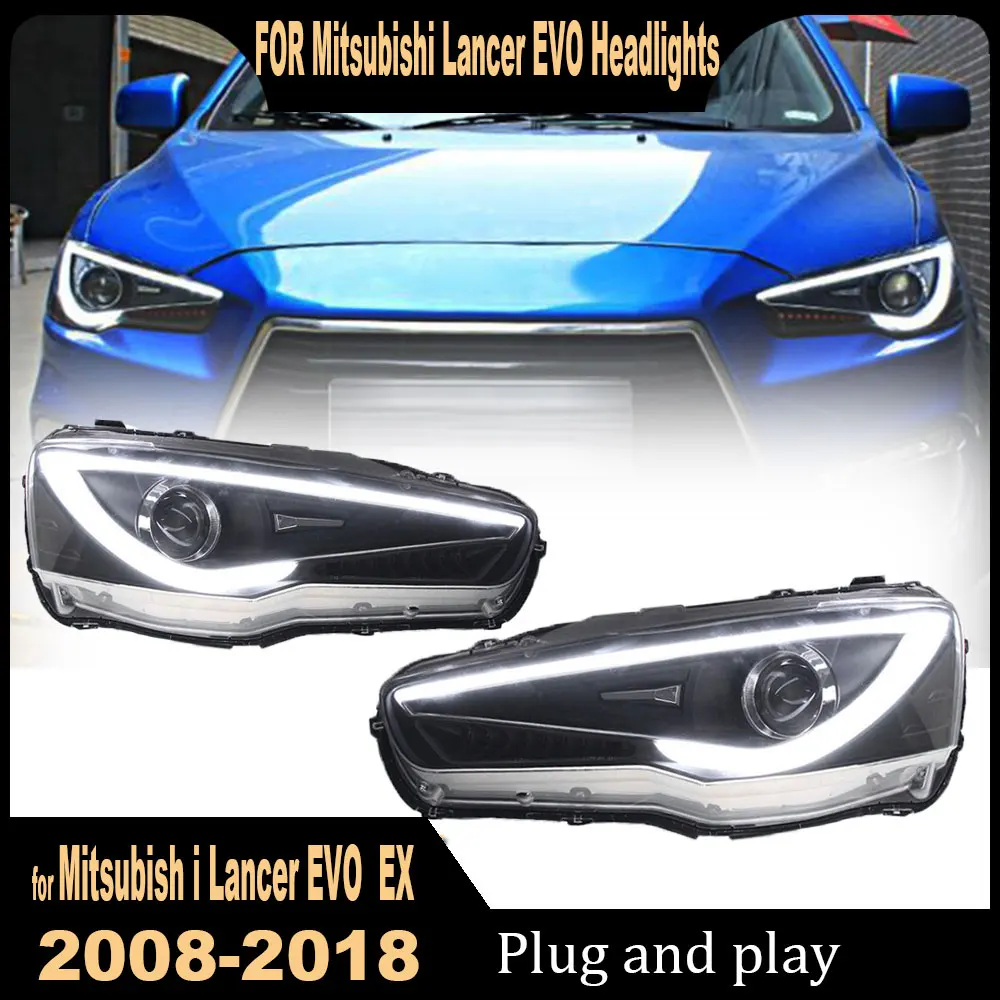 Pair Car Headlights For Mitsubishi Lancer EX 2009-2018 LED Headlamp Assembly Upgrade High Configure Projector Lens Accessories