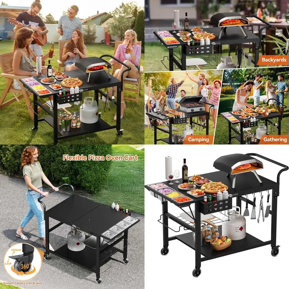 

Portable Outdoor Pizza Oven Stand with Seasoning Tray, Fits Blackstone, Ninja, Cuisinart, Gozney, and Solo Stove, 47.2x27.5x35.8