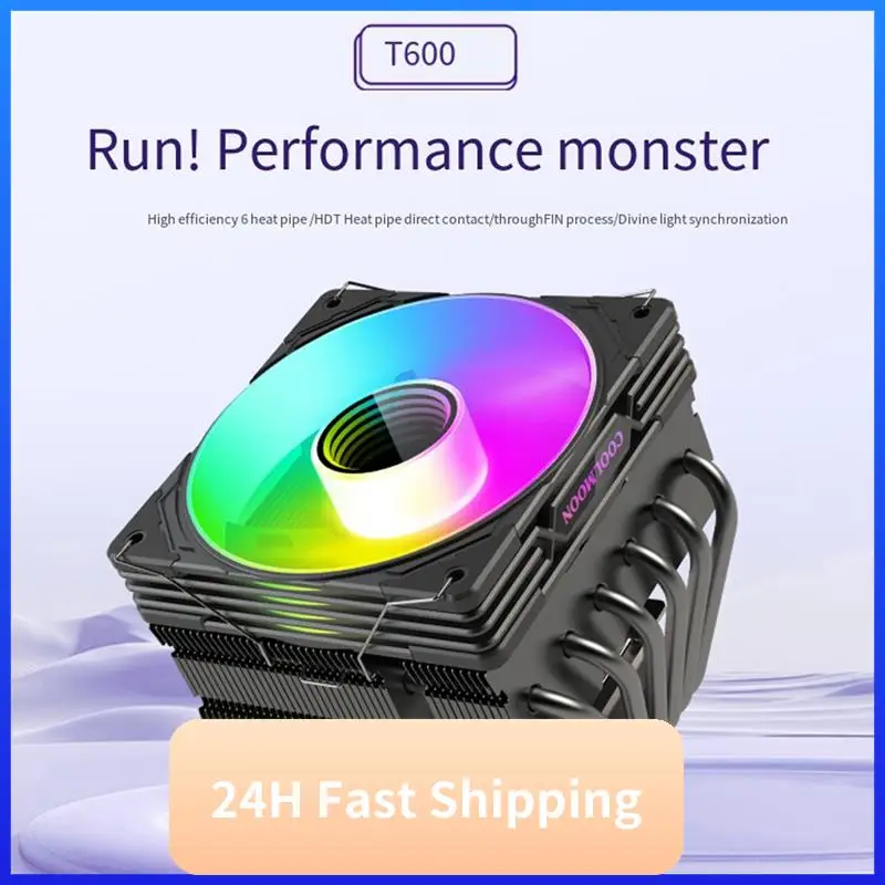 

T30C New COOLMOON T600 CPU Cooler Six Copper Tube Radiator Desktop Temperature Control High Performance Down Pressure Fan CPU Ra