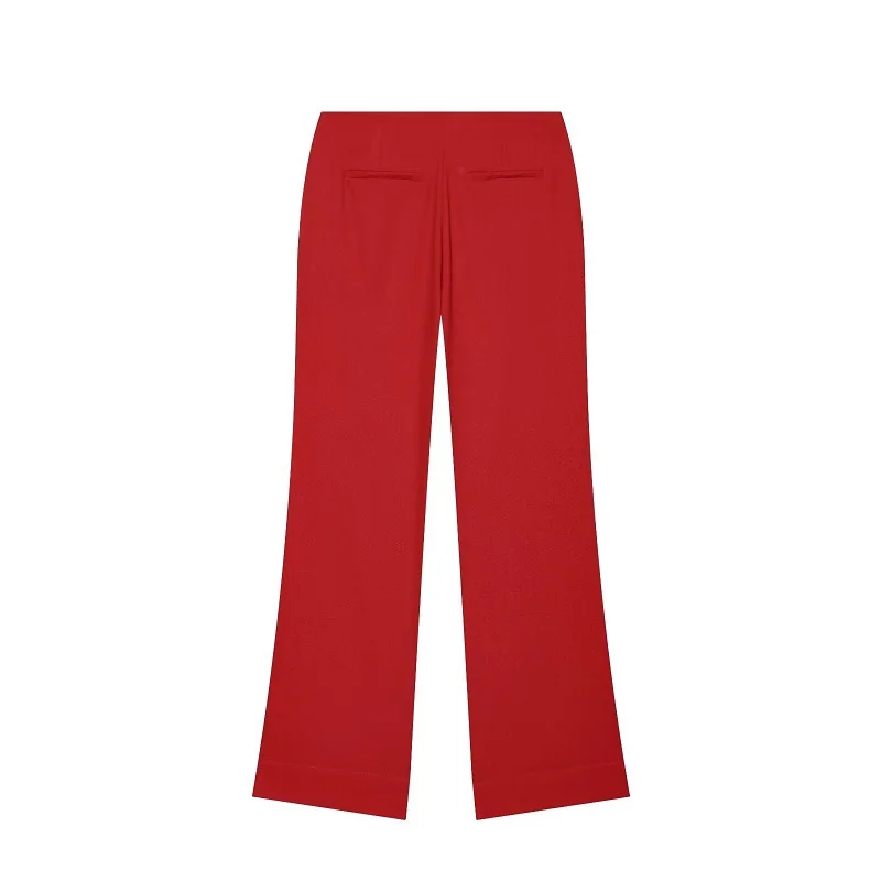 MUJER Rotes Gerades Hosen-Set 2-teilig Damen Sommer Niedrige Taille Damenhosen-Anzug Neckholder Crop Top Damen-Outfit Urlaubshose – Detail 7