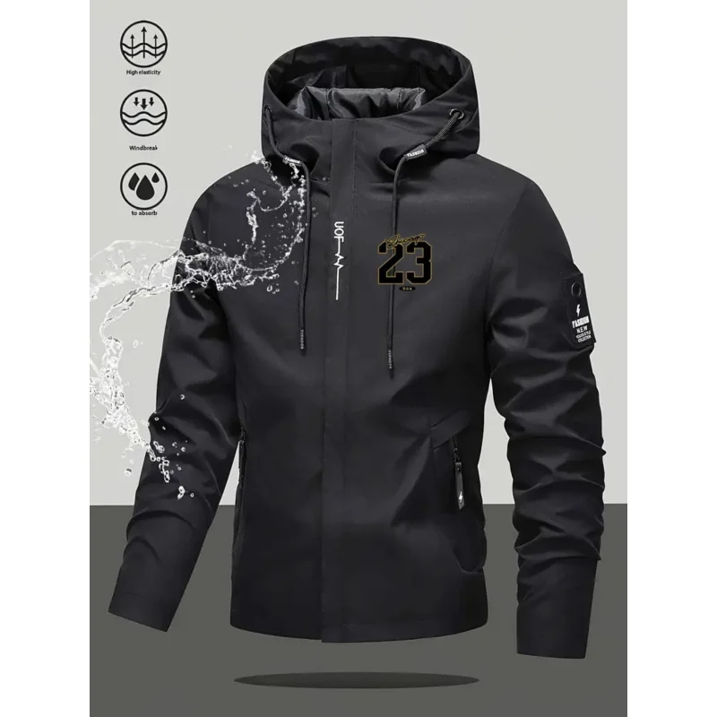 Men's windproof durable hard shell jacket - professional workwear, adjustable drawstring hood design, multi-pocket zipper
