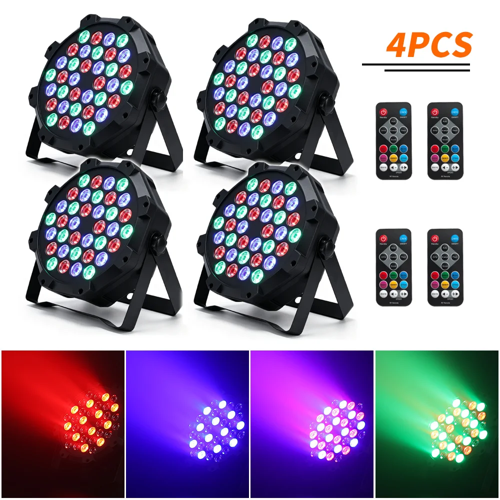 4Pcs 36 LED Stage Flat Par Lighting Effect DJ Disco Party Christmas Bar Club Wedding Show Lights Voice-activated Colorful Light