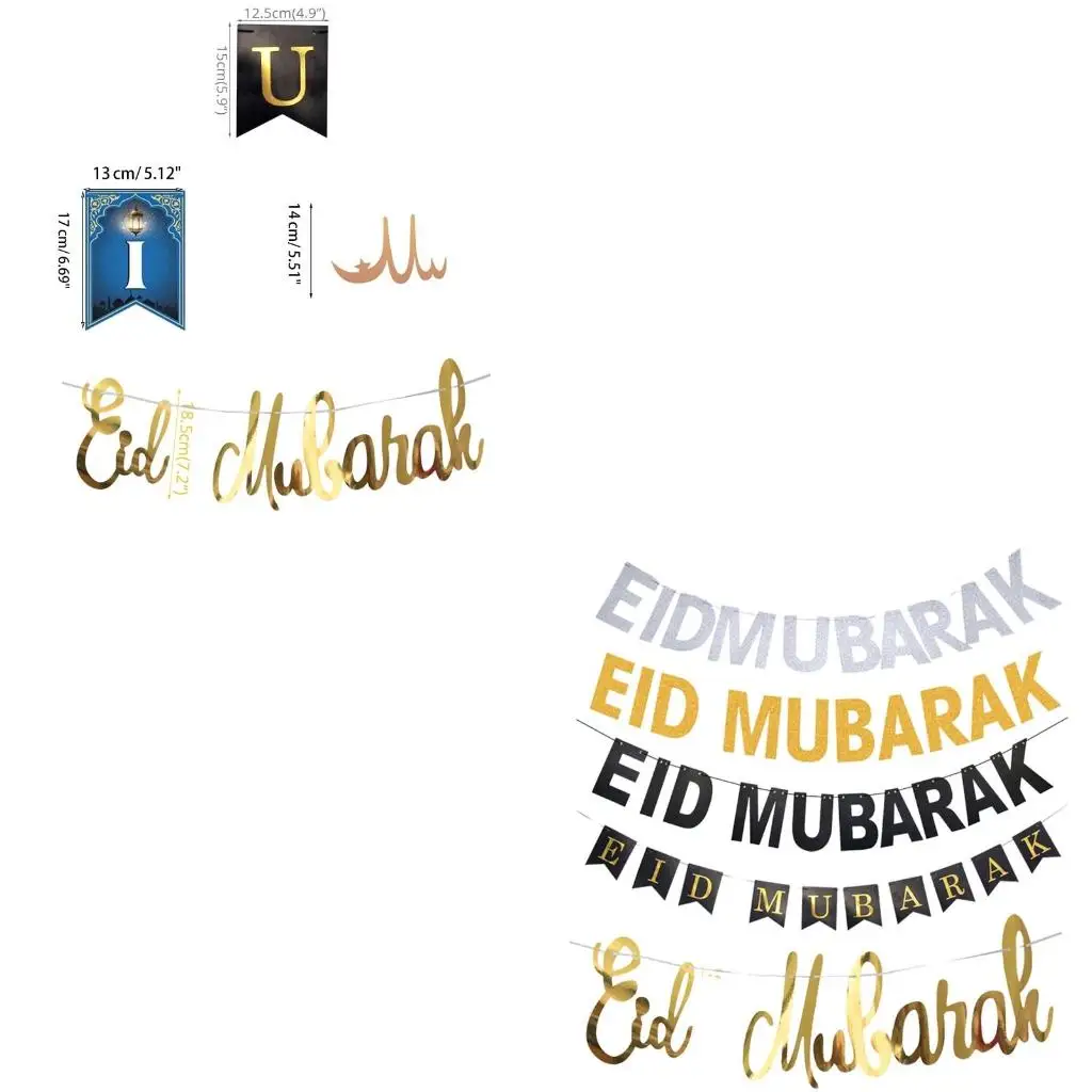 Eid Mubarak for Banner Moon Star Castle Pendant Hanging Ornament Pull Flag for Islamic Muslim Ramadan Party Decoration Supplies