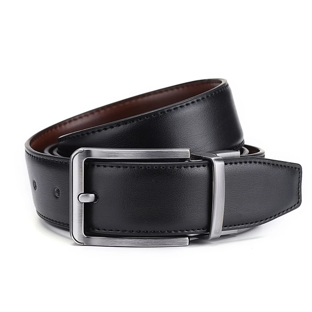 Genuine Leather Waist Belts Double Sided Reversible Belt Male Pin Buckle Belts Trouser Waistband Men Business Casual Waist Strap