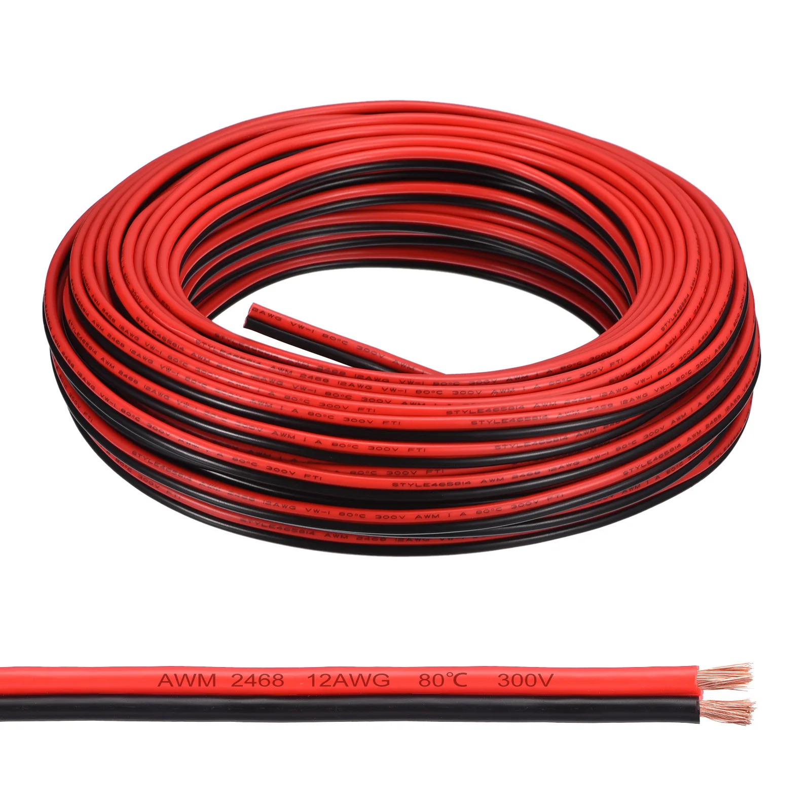 50ft/100ft Electrical Wire Cable 10AWG/12AWG 2468 Electrical Wire PVC Cord Copper Red Black Cable for LED Strips Lamps Lighting