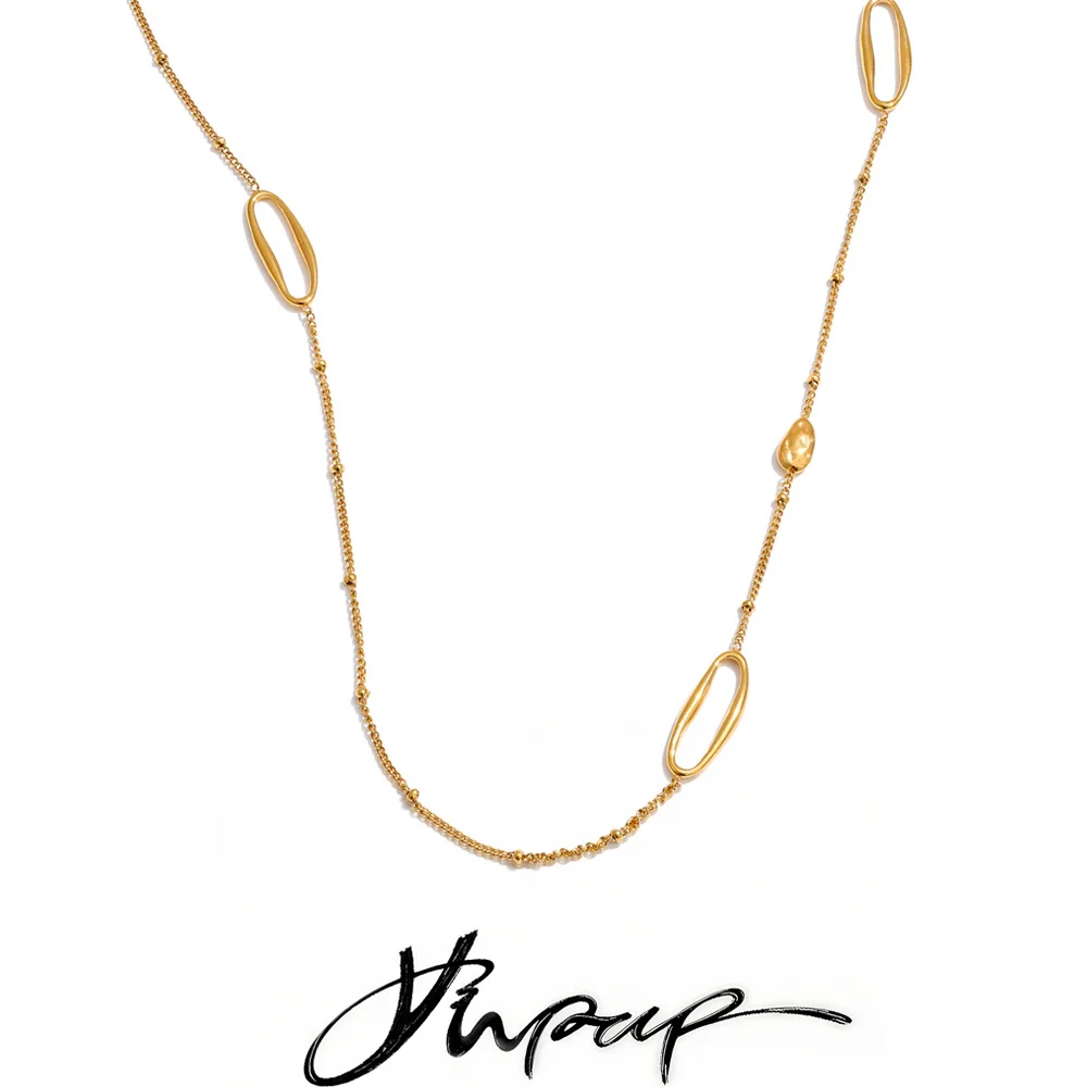 Yhpup 88 cm ovale Pulloverkette aus Edelstahl, lange Halskette für Damen, 18 Karat golden, PVD-beschichtet, unverwechselbarer Modeschmuck, Geschenk