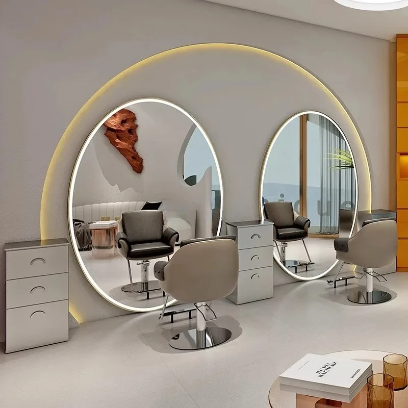 LHM  barber shop oval mirror hair salon special double-sided single-sided floor-to-ceiling full-body mirror