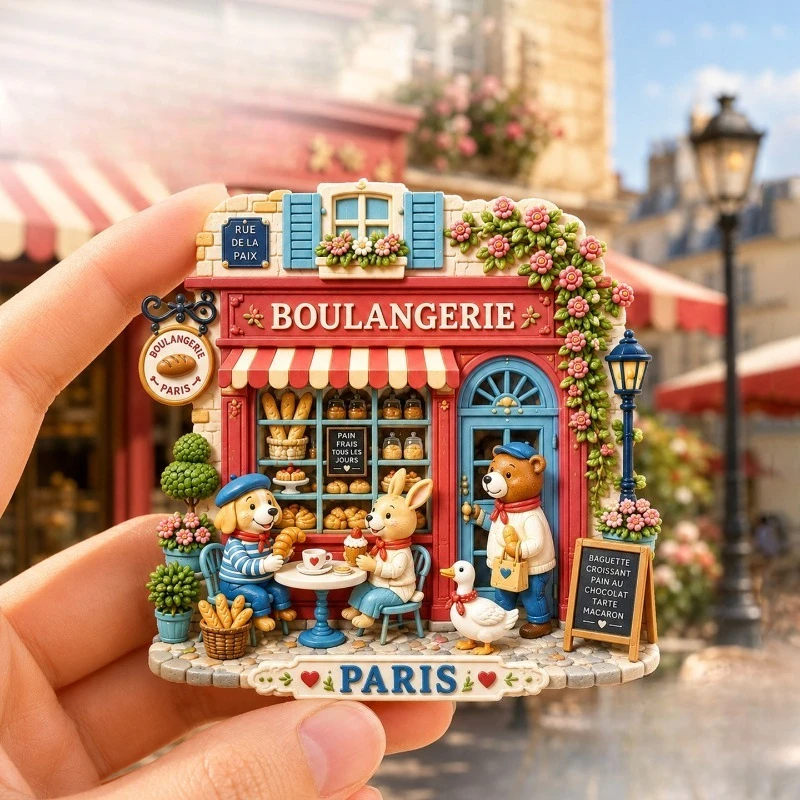 Paris Bakery Animals Fridge Magnet - Charming 3D French Souvenir Unique European Gift for Travel & Whimsical Kitchen Decor