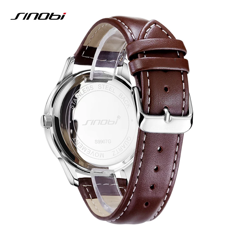 SINOBI Fashion Design Men\'s Watches Original Leather Strap Man\'s Quartz Wristwatches Top Luxury Male Best Gifts Luminous Clock