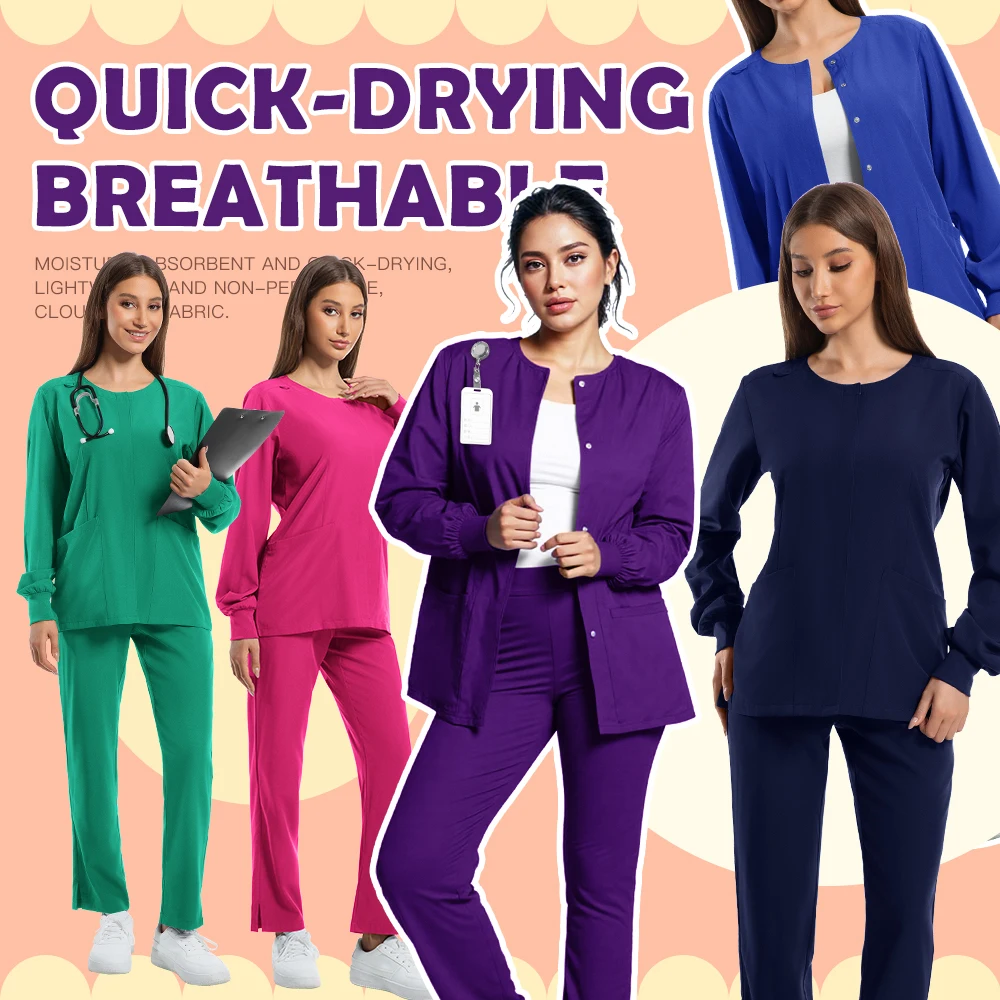 Slim Fit Medical Uniforms Hospital Women Scrubs Sets Doctors Nurses Long Sleeve Dental Clinic Beauty Spa Salon Workear Clothes