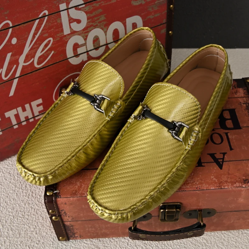 Summer Men's Fashion Loafers Handmade Casual Slip on Shoes PU Leather Men Loafers Outdoor Comfortable Breathable Driving Shoes