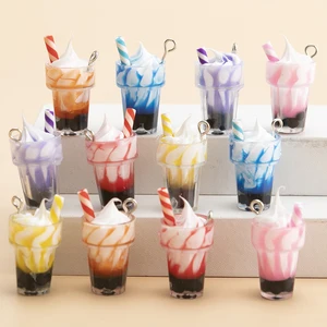 12 piezas/lote de helado acrílico mezclado tazas de bebidas colgantes de collar de bricolaje aretes para joyas que hacen accesorios 8 mejores encantos de bebidas de ventas - №4