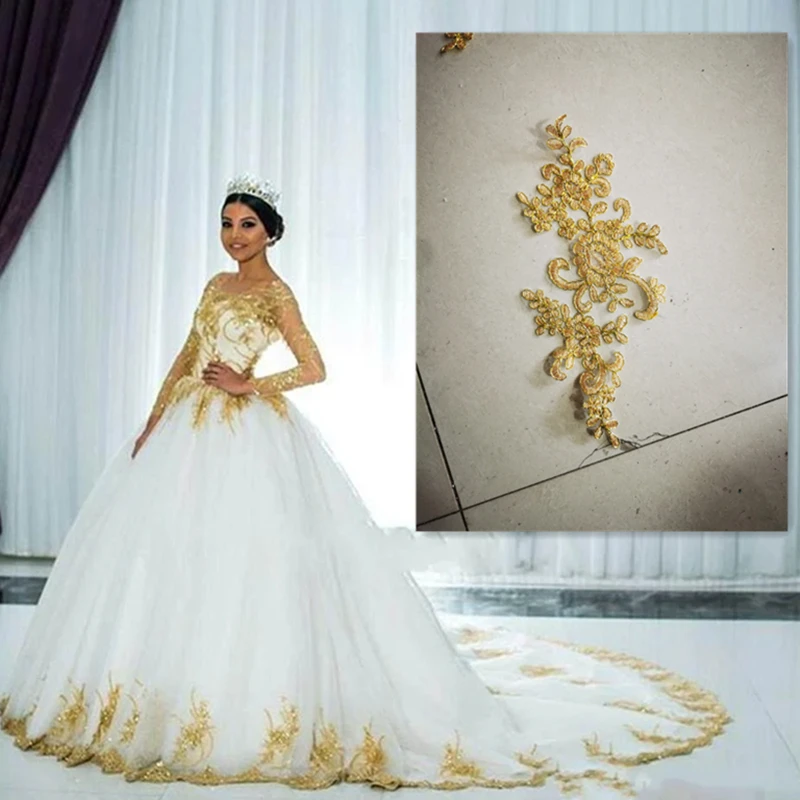 Vestido De Novia De manga larga con apliques De encaje dorado, vestido De Novia largo Retro De Arabia Saudita, 2023