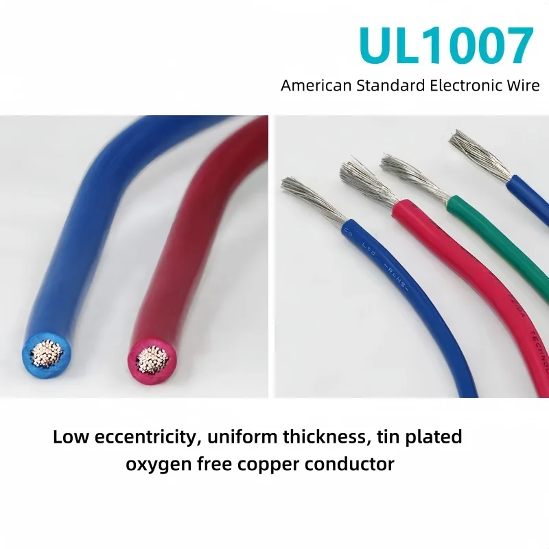 10M UL1007 PVC Tinned Copper Wire Cable 30/28/26/24/22/20/18/16 AWG White/Black/Red/Yellow/Green/Blue/Gray/Purple/Brown/Orange