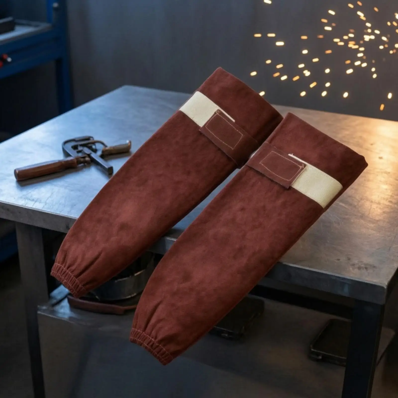 Protective Cowhide Forearm Sleeves for Welding and Grinding Heat Proof Arm Protector with Secure Adjustable Fit