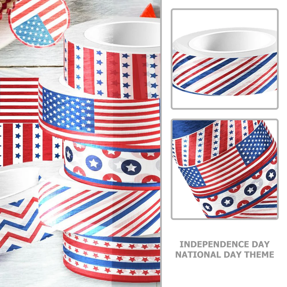 

12 Rolls National Day Tape Patriotic Scrapbooking Decorative Stickers Holiday Themed DIY 4th July Adhesive Paper Tapes