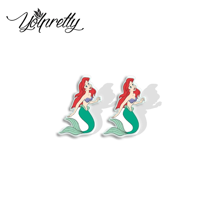 2024 New Ariel Princess Little Mermaid Fairy Stories Epoxy Handcraft Acrylic Stud Earrings