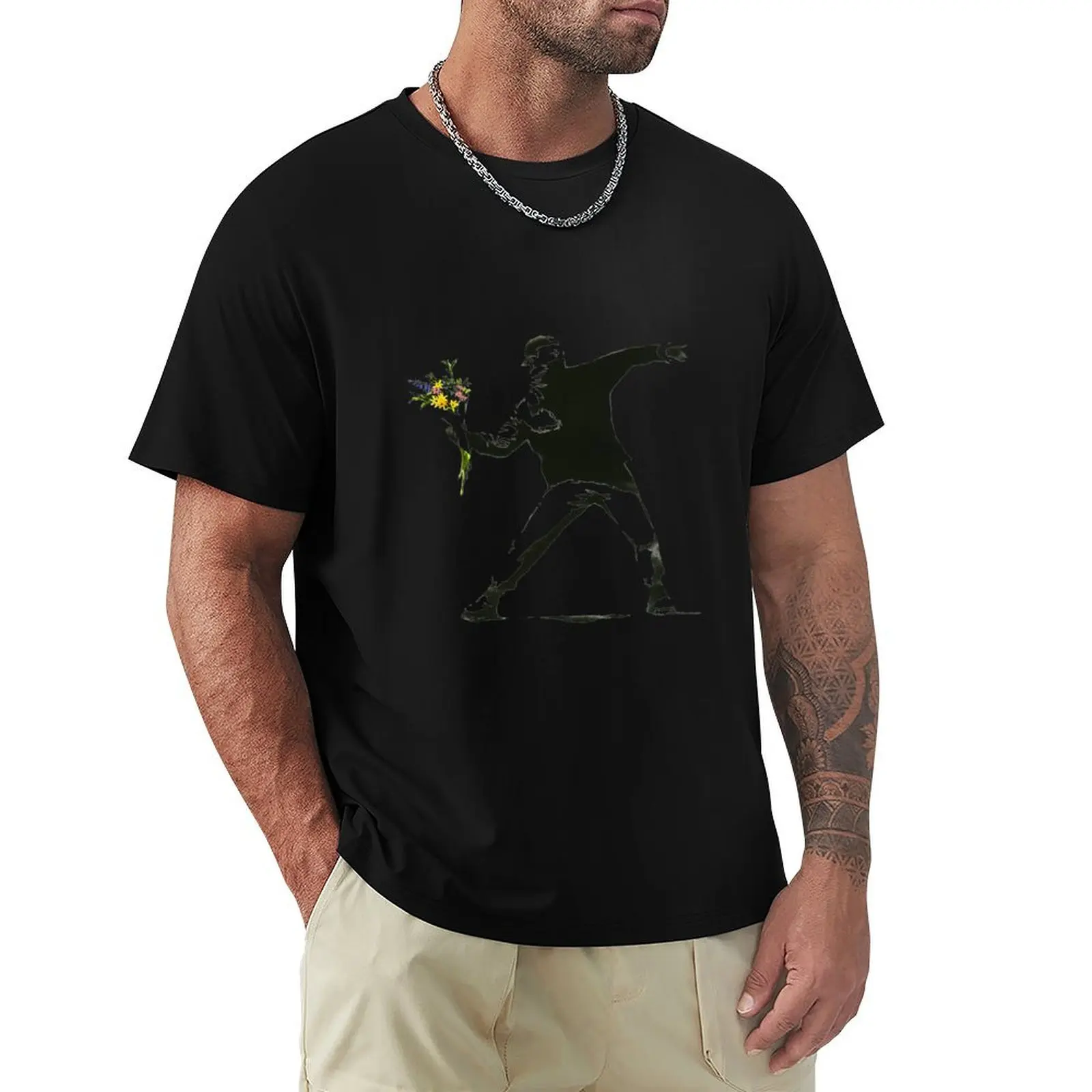 Bansky Flower Thrower T-Shirt Soft Basic Cotton Short Sleeve Tee