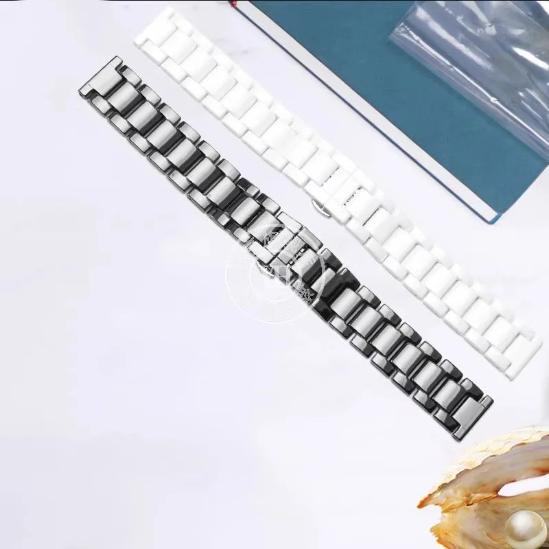 White Ceramic Watchband 14mm 16mm 18mm Watchstrap Wristband Bracelet with Stainless Steel Buckle for Women Men