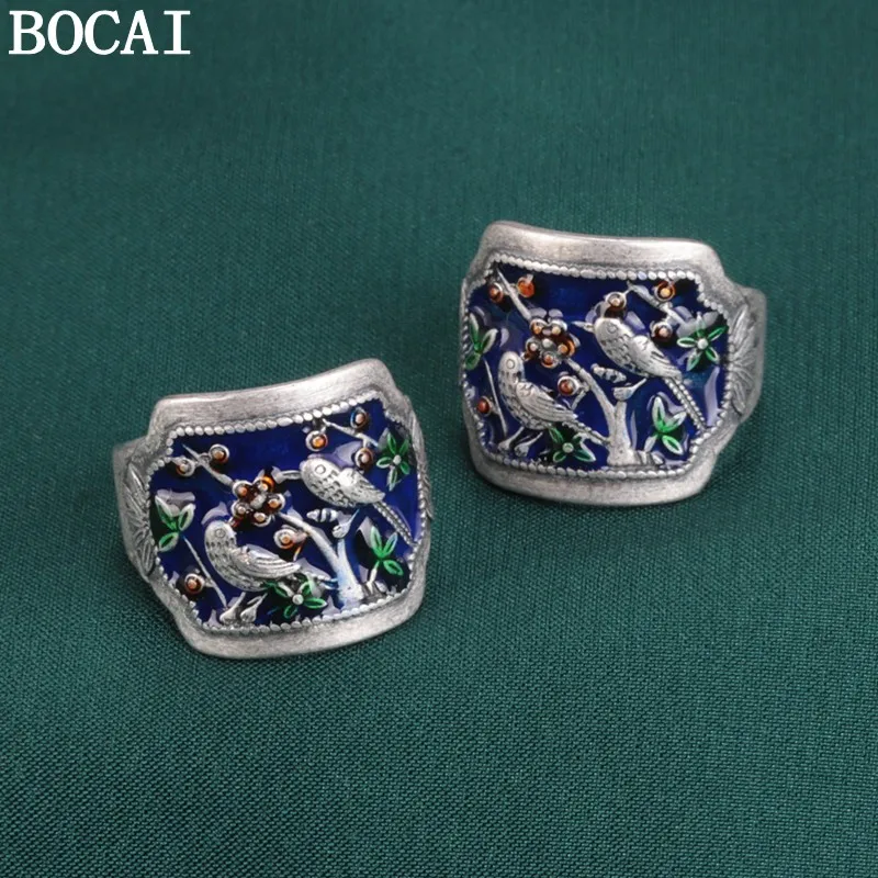

BOCAI S925 Silver Ring for Women Lover Popular Happiness Appears on the Eyebrows Enamdl Pure Argentum Jewelry Wholesale