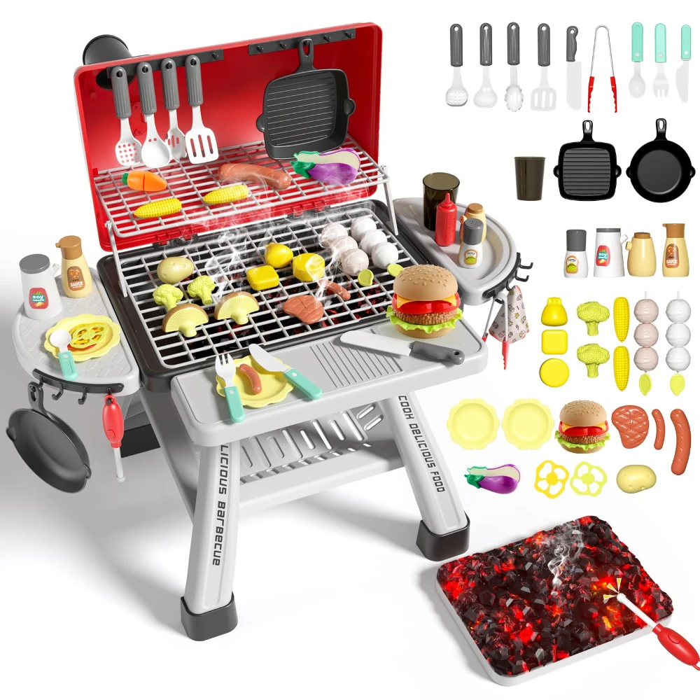 WizKidz Kids Kitchen Playset BBQ Grill Pretend Play Toys for Kids Age 3+ Toddler Kitchen Gifts for Boys Girls Birthday Christmas