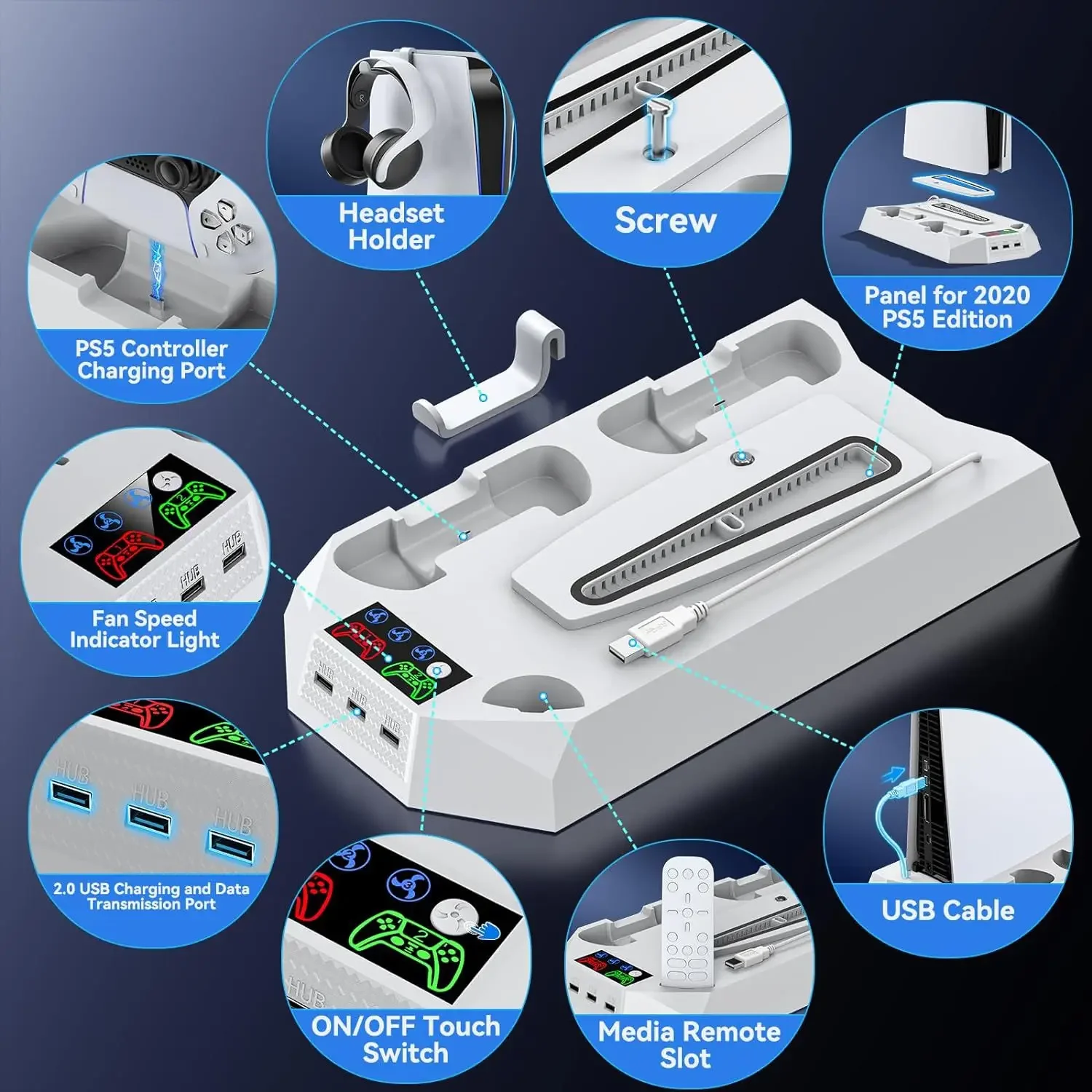 

YH-55 For PS5 Slim host cooling bracket DE/UHD fan Speed base Cooling Station And Dual Controller 2-in-1 handle Dual Controller