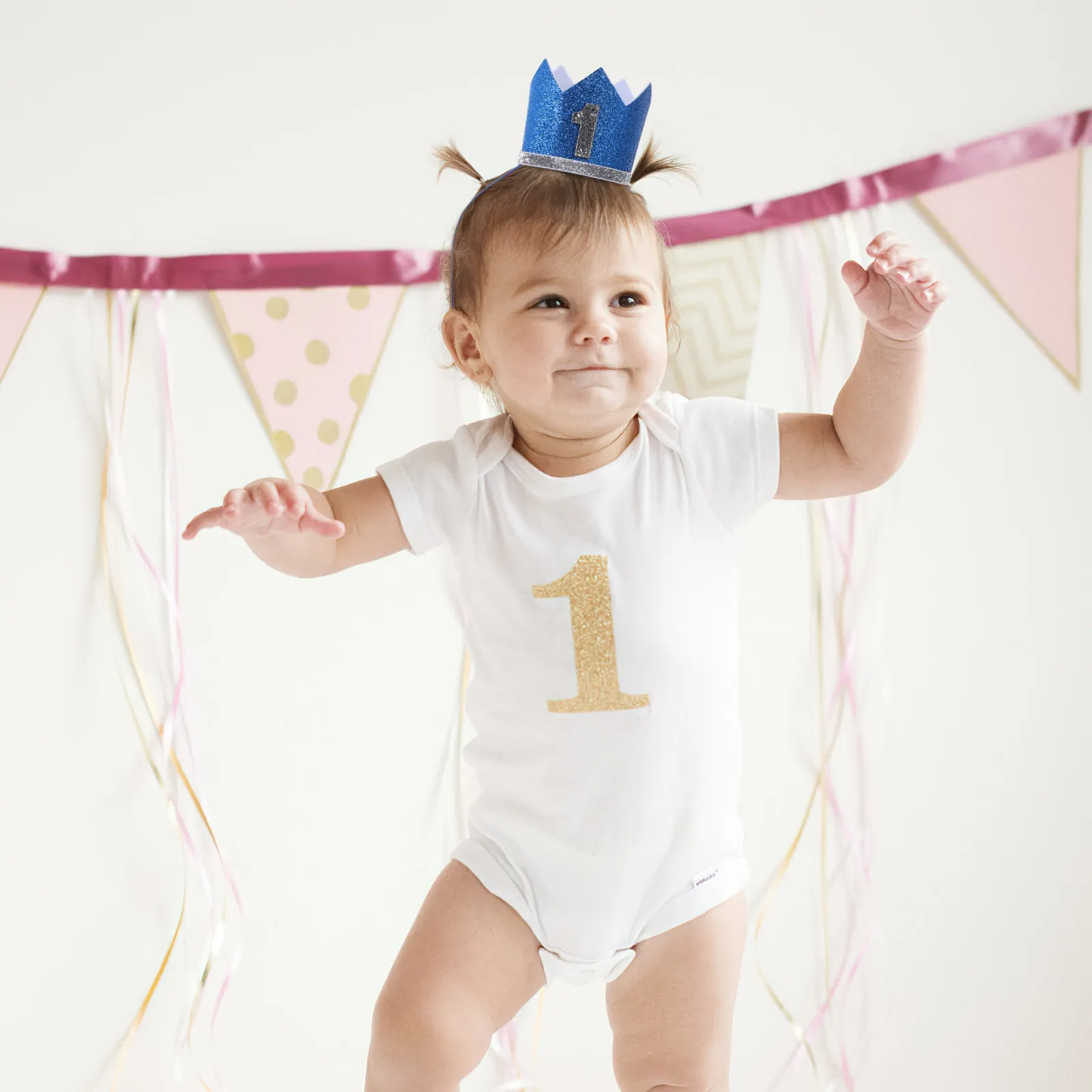 2Pcs Baby Birthday Crown Hat Children Headwear Felt Lightweight Comfortable Rope Design Kids First Birthday Party Supplies