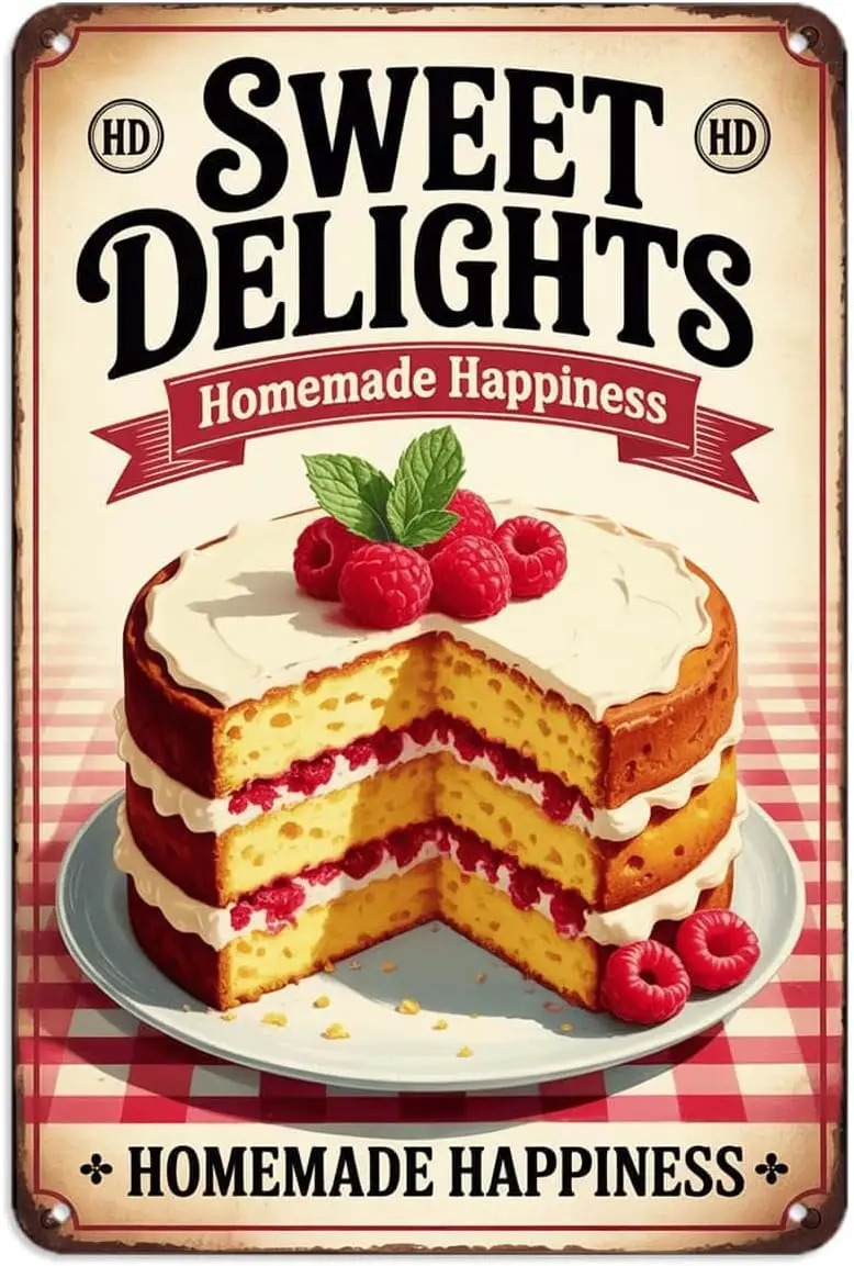 Sweet Delights Cake tin Sign ( IN) | Retro Rustic Metal Wall Decor for Bar Kitchen Bedroom Garage Porch--Tin Sign