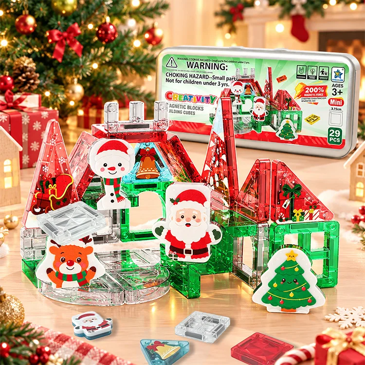 29Pcs Magnetic Tiles Building Blocks,Interactive Diy Construction Toy,Reative Magnet Bricks Kit,Christmas Party Diy Building Toy