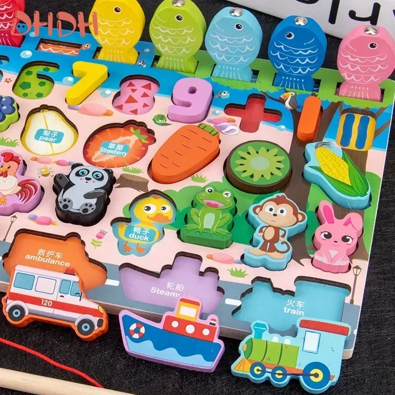Educational Toys Puzzle Board For Montessori Learning Game Mathematical Counting Fishing Color Matching Toy For Children's Gift