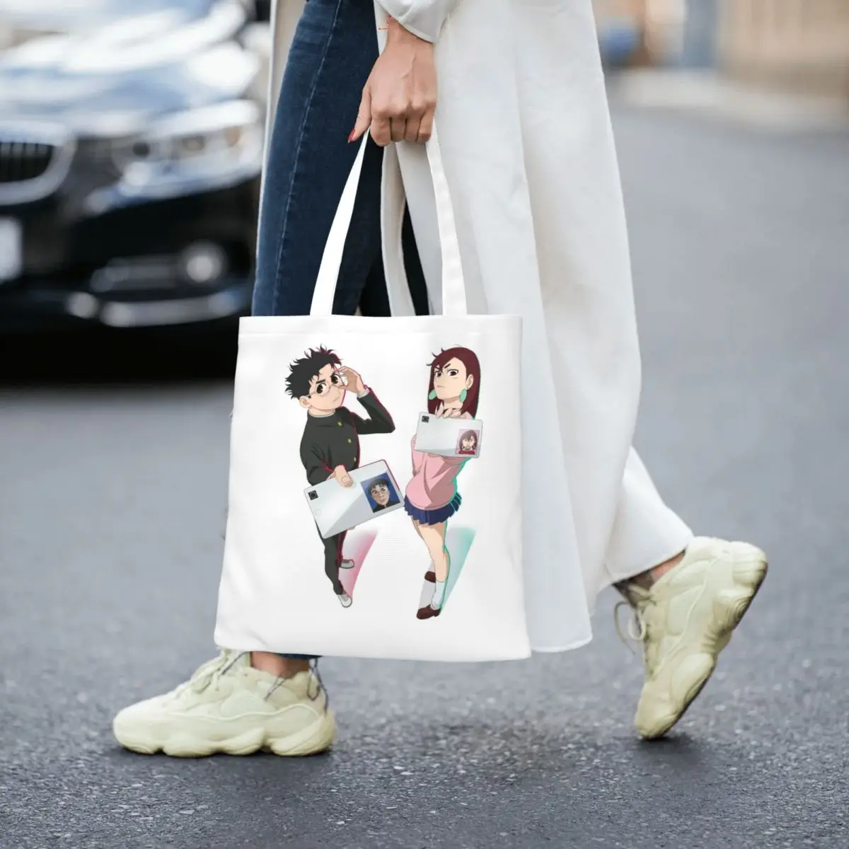 Dandadan Anime Eyes W Kaji Manga Sacos de compras Lona A sacola reutilizável para senhoras bolsa de ombro bolsa de viagem