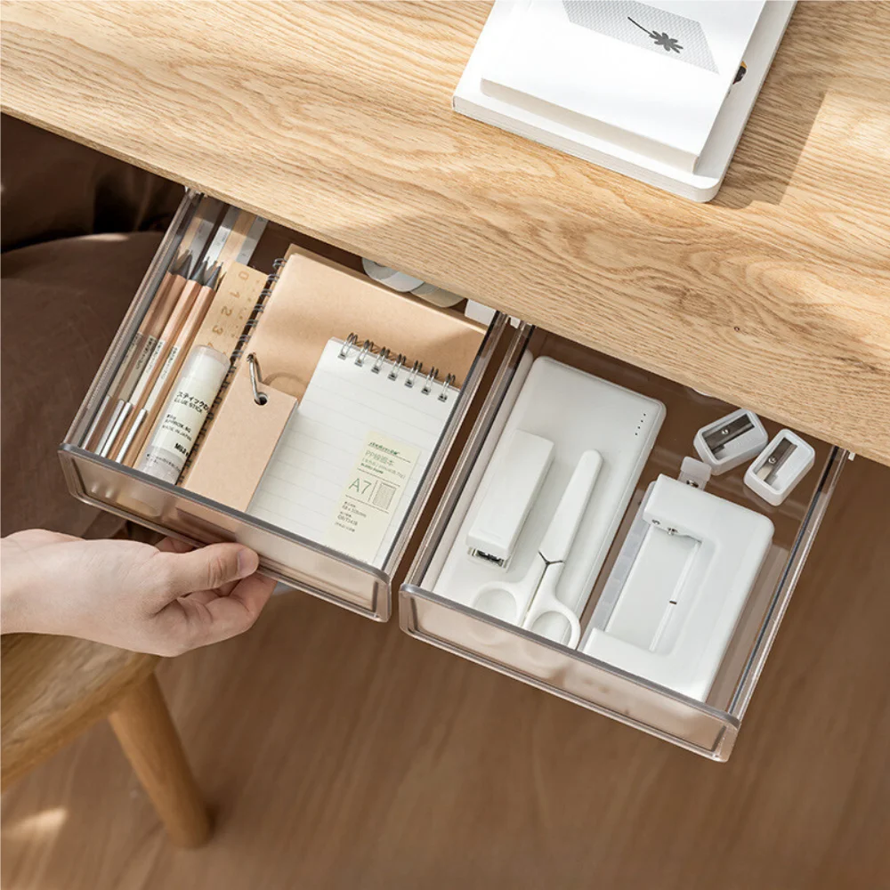 Under-desk drawer storage box, large capacity desk invisible storage box easy to install shelf desk stationery organizer